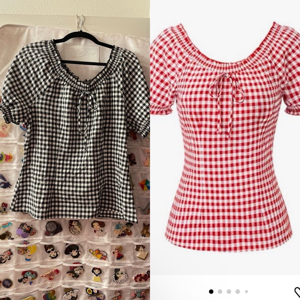 Belle Poque Women Vintage Gingham Blouse black and white